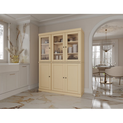 100% Solid Wood 48.5" Pantry China Cabinet, Frosted Glass Doors