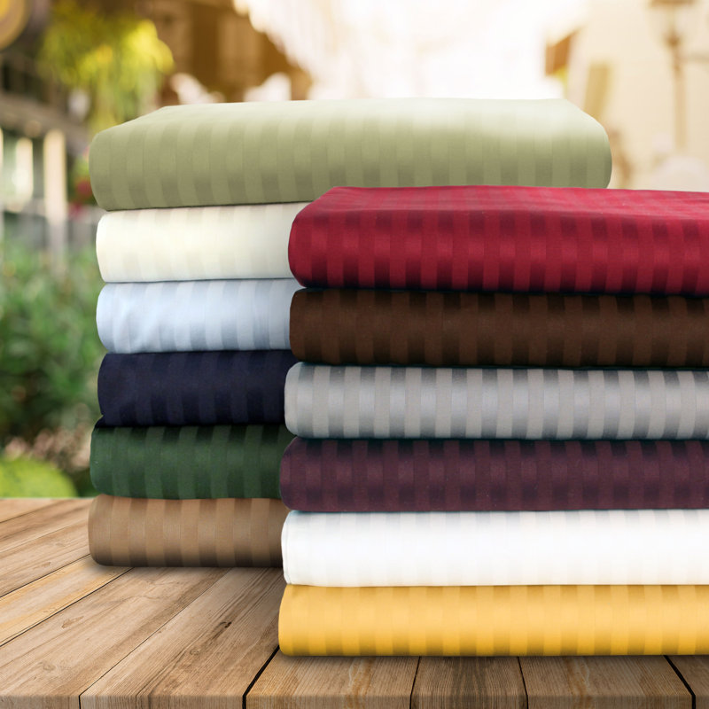 Kinvara 400 Thread Count Cotton Blend Stripe Deep Pocket Sheet Set, California King, Burgundy