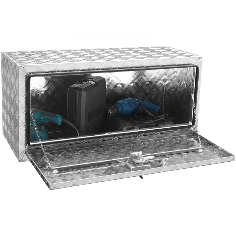 Caisse de dessous de camion, boîte de rangement de ramassage de 36 po x 17 po x 18 po, boîte à outils en aluminium robuste avec serrure et clés en forme de losange, boîte de rangement de remorque imperméable avec loquet à poignée en T pour camion,