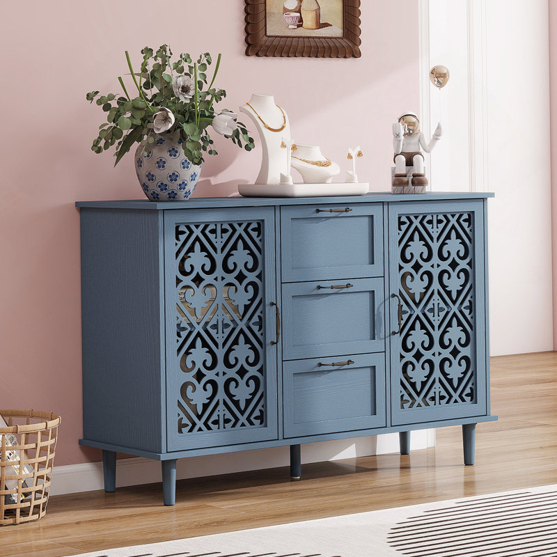 Armoire de rangement, armoire 2 portes avec 3 tiroirs, Bleu