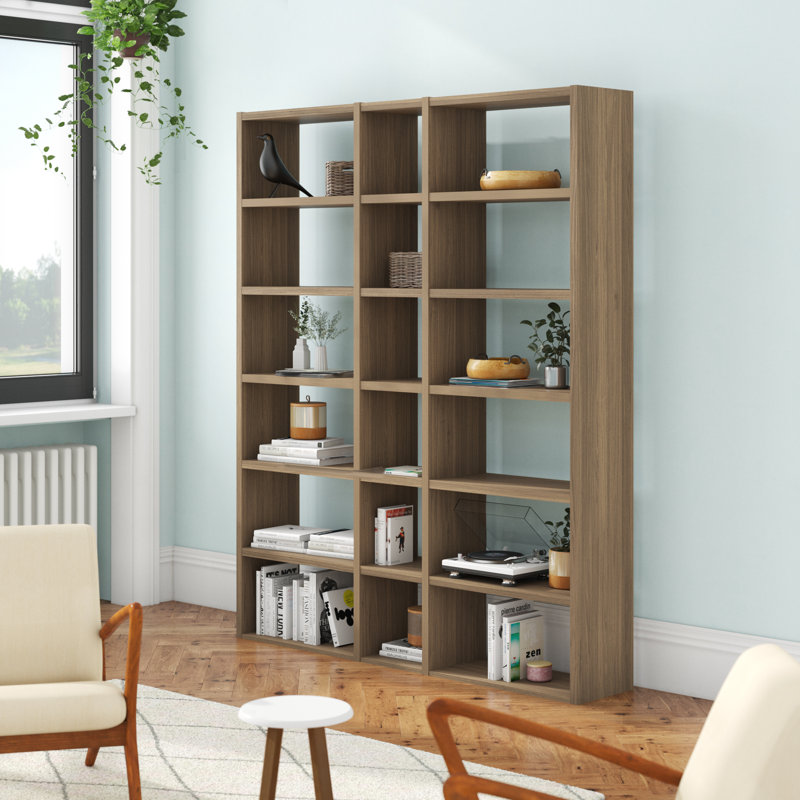 Logan 224cm H x 182cm W Geometric Bookcase, Walnut