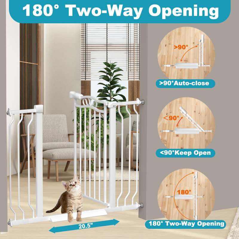 Barrière de sécurité pour animaux extra-large à fermeture automatique - Installation réglable sans perçage, conception arquée moderne pour les portes, les escaliers et l'utilisation intérieure / extérieure