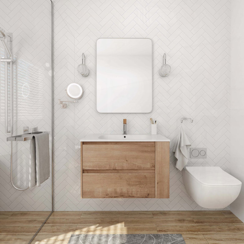 Meuble-lavabo mural 30 po avec lavabo en gel et tiroir à fermeture en douceur