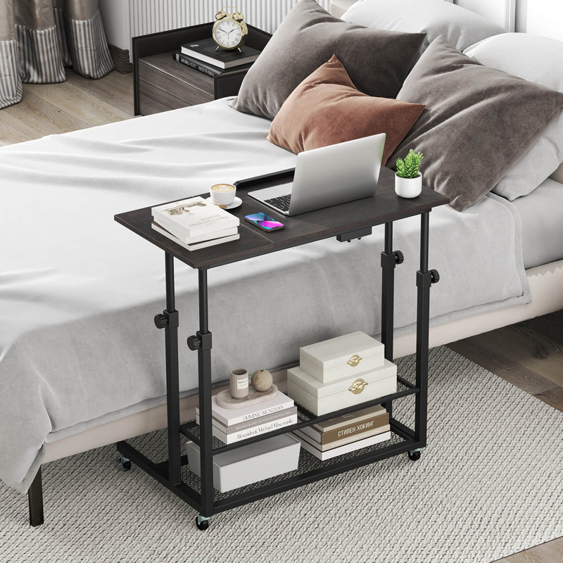 Bureau mobile mobile avec tablettes de rangement inclinables sur roulettes pour salon gris
