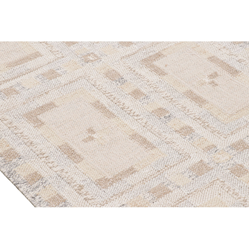 Rug & Kilim’S Scandinavian Rug In Blue With Beige And Cream Geometric Patterns, Rectangle 6' x 9'