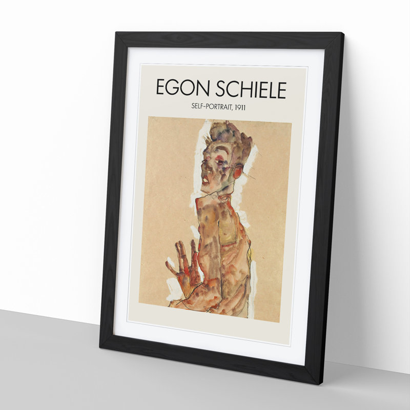 Self Portrait Vol.3 by Egon Schiele - Picture Frame Painting, 36cm H x 27cm W x 2cm D, Black
