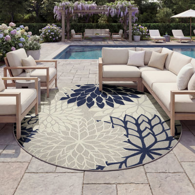 RosaRio Floral Navy/Ivory/Taupe Indoor / Outdoor Area Rug