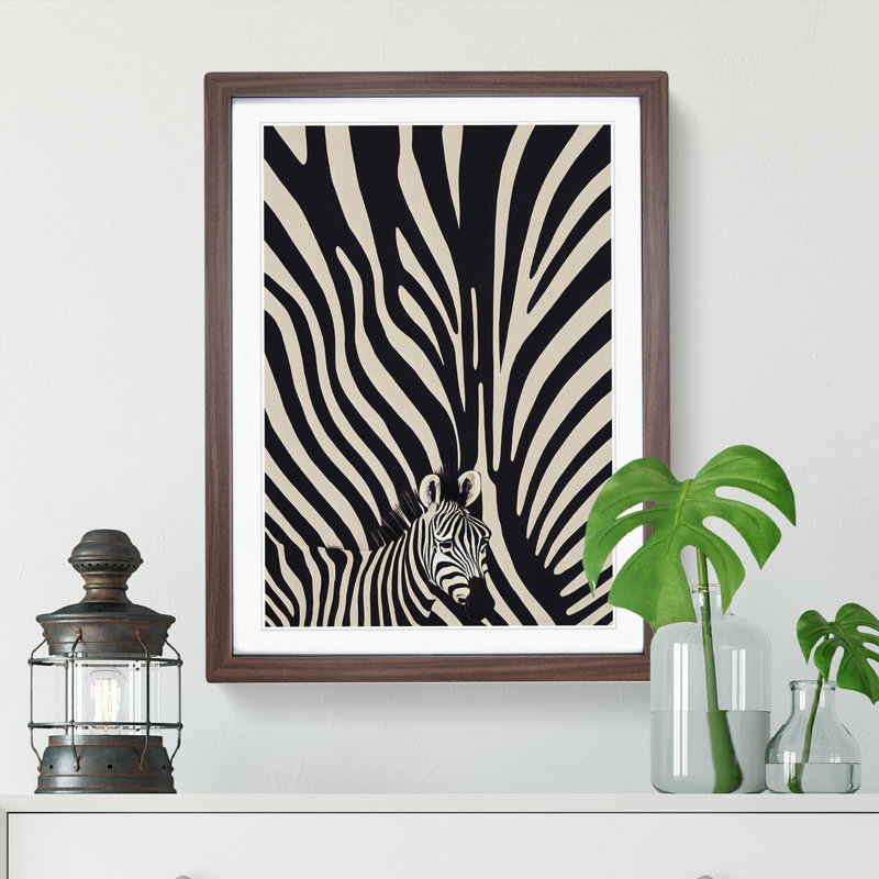 Zebra No.4 Abstract - Single Picture Frame Painting, 46cm H x 34cm W x 2cm D, Walnut