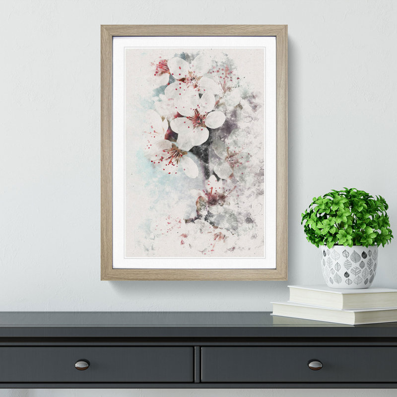 White Blossoms - Picture Frame Painting Print, 87cm H x 62cm W x 2cm D, Oak Framed