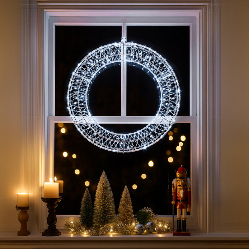 Indoor / Outdoor Led Wreath Lighted Window Décor, 70cm H x 70cm W x 9cm D, Cool White