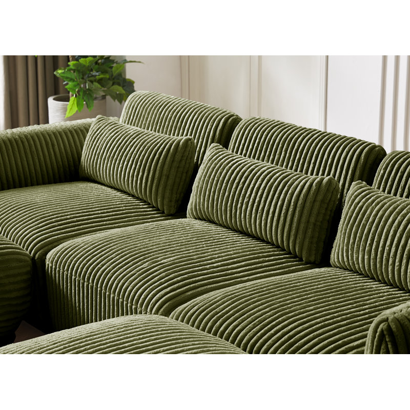 Canapé modulaire 6 pièces Clermeau, Velours côtelé vert