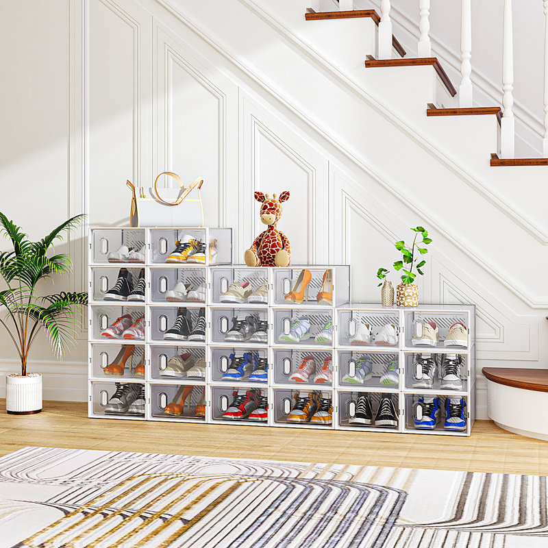  Shoe Storage Box Organizers Stackable (Set Of 24), Clear/White