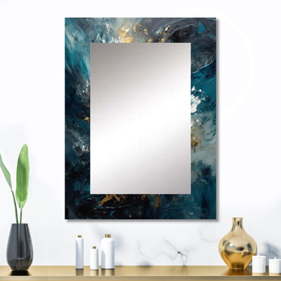 Blue Gold Transcendent Liquid Ink II - Modern Rectangular Wall Mirror