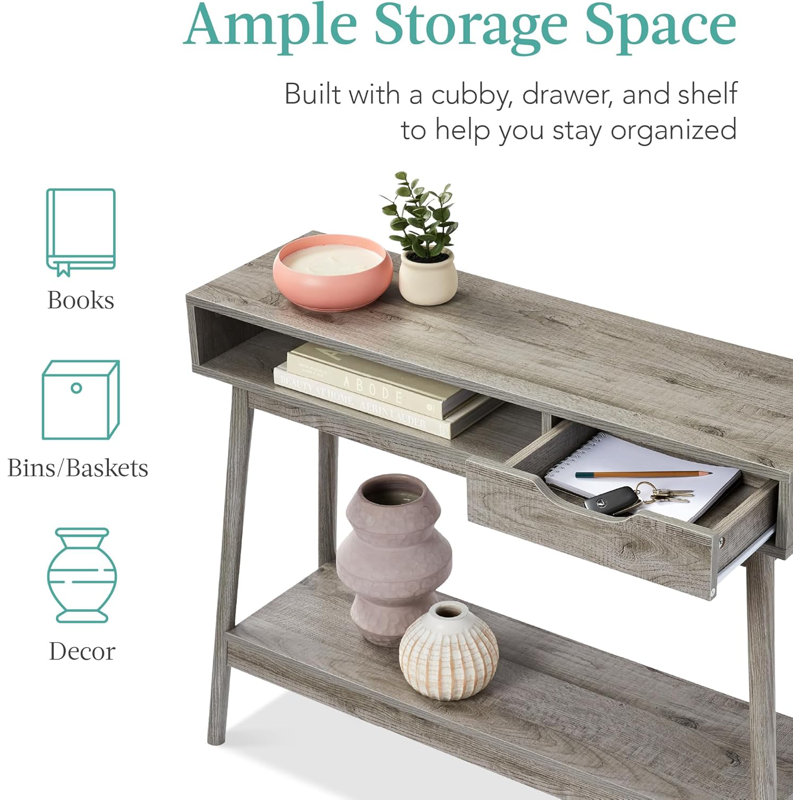 Gray Wood and Metal Console Table with Storage Shelves