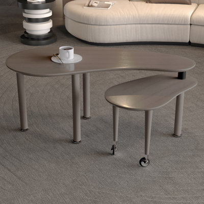 Table basse rotative contemporaine en bois avec pieds en caoutchouc massif et plateau de table en placage de grain brun pour la chambre à coucher