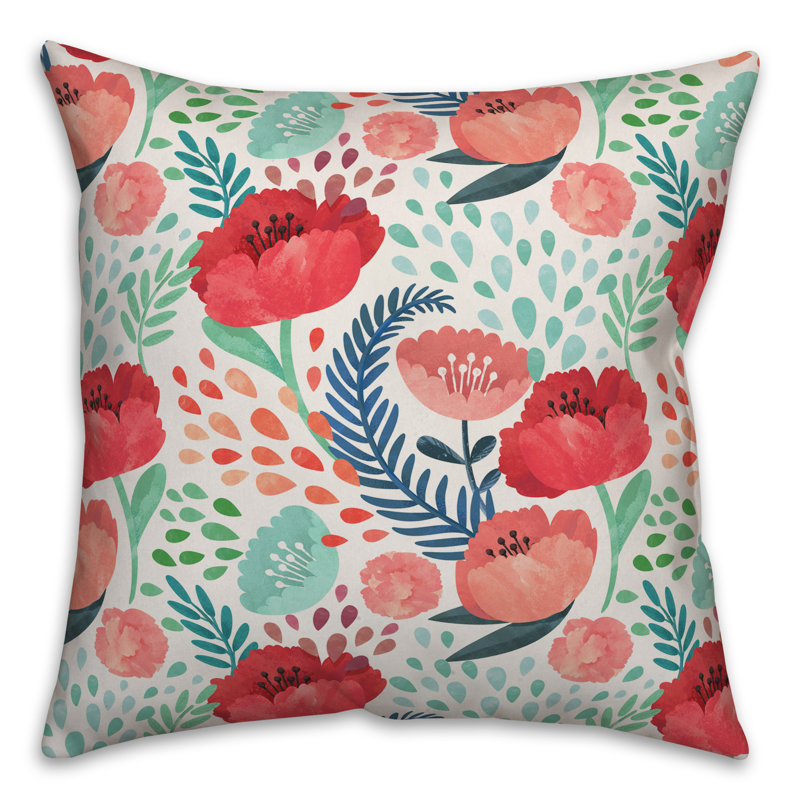 Coussin Painterly, Polyester / Bourre en polyester, 18 po x 18 po, Rouge / vert mer / bleu