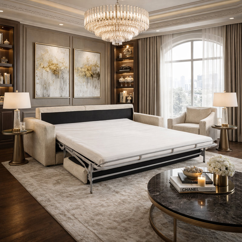 Grand canapé-lit rembourré en tissu avec matelas en mousse à mémoire de forme de 81 po Renato