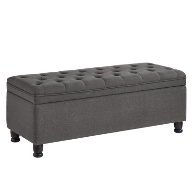 Upholstered Tufted Button Storage Bench ,Linen Fabric Entry Bench With Spindle Wooden Legs