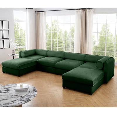 Canapé modulaire en U avec rangement en chenille douce, siège profond, conception cylindrique ergonomique, structure d'optimisation de l'espace,