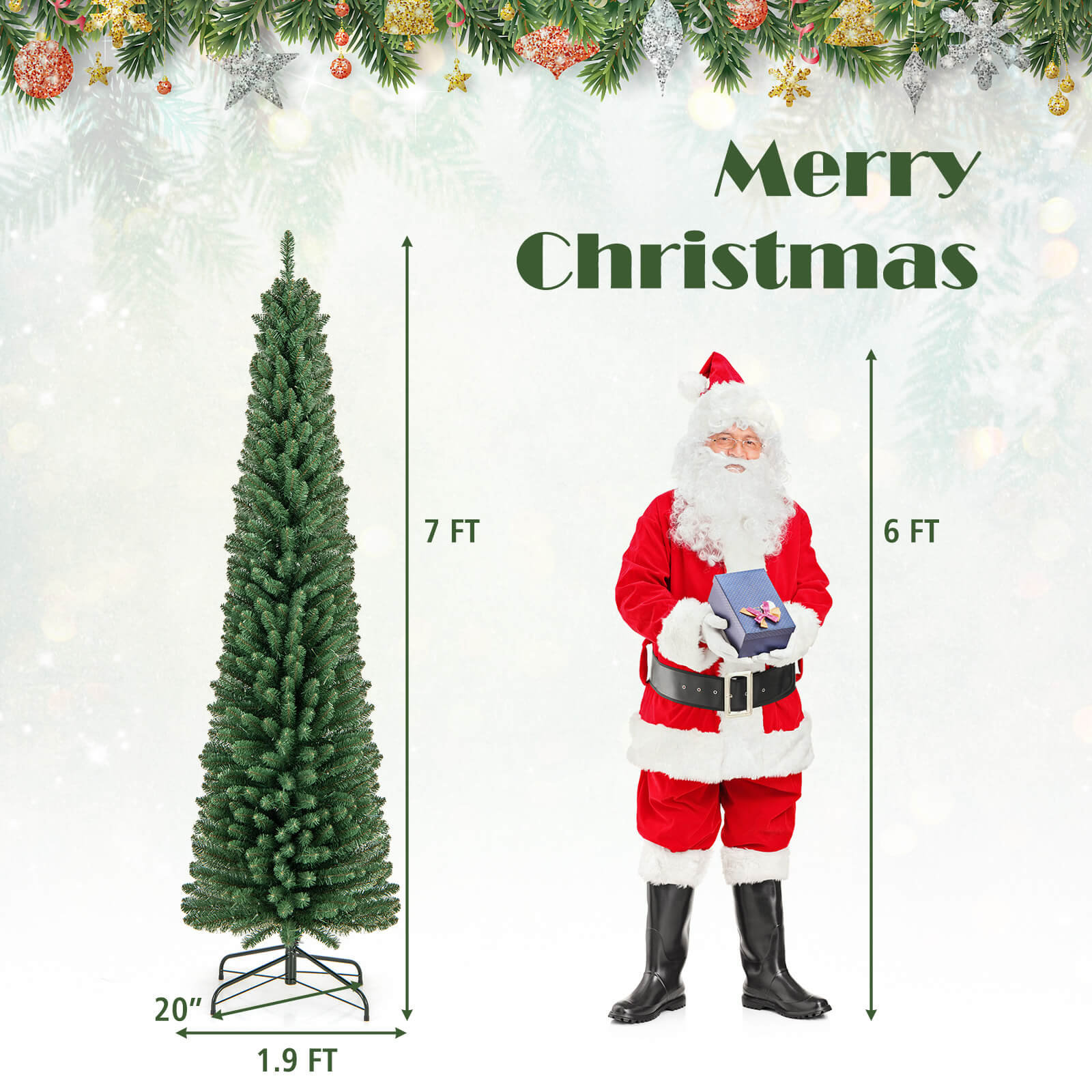 Slim Cashmere Flocked Pre-Lit Christmas Tree, 7'