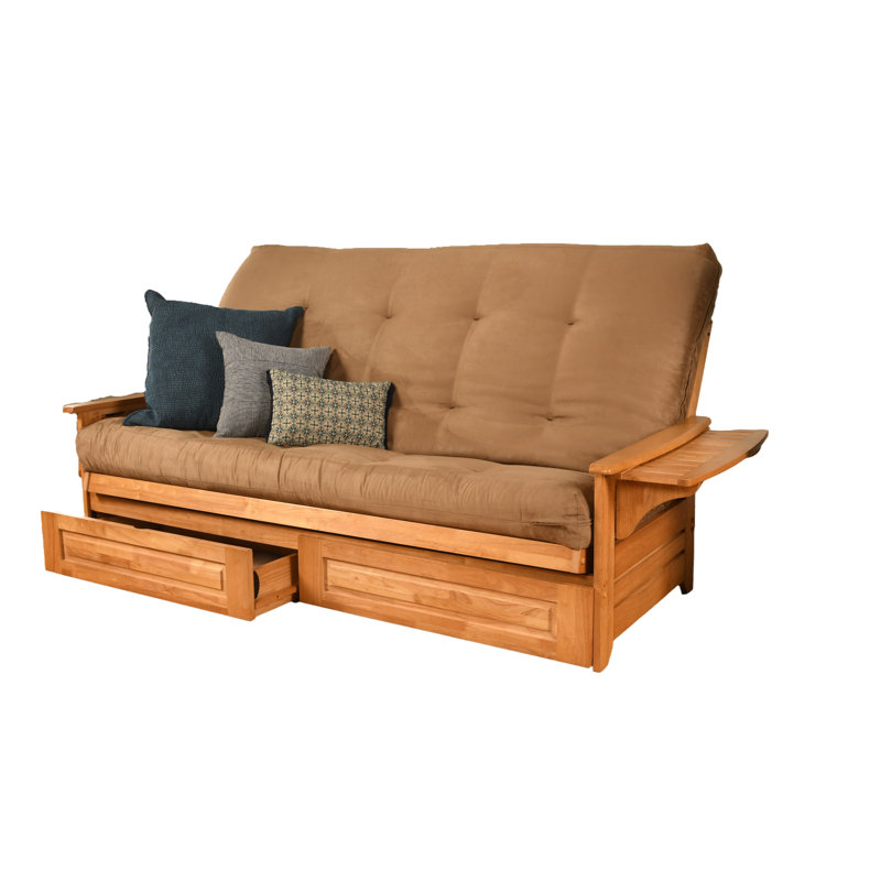 Futon avec rangement Stratford, Suède suédine, Noyer cendré