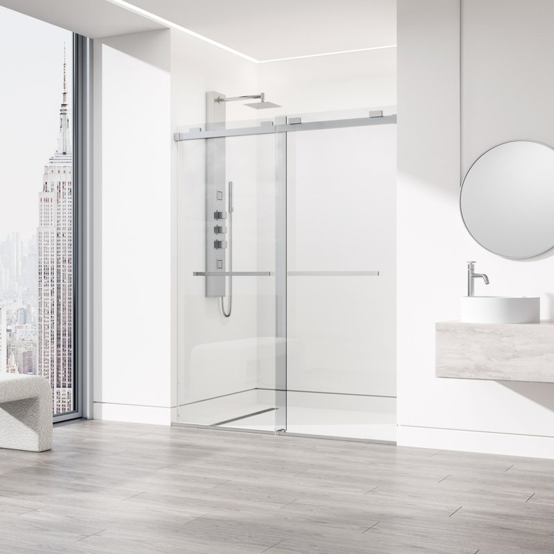 Houston 56-60" W x 76" H Sliding Frameless Shower Door with 3/8" Clear Glass, Stainless Steel