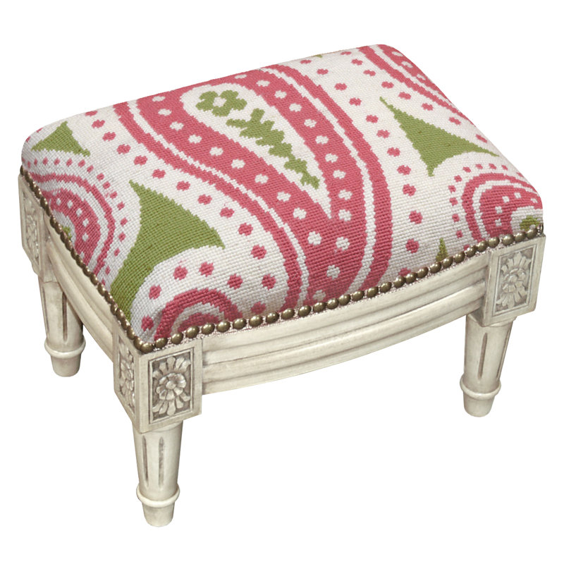 Solid Wood Accent Stool, White, Pink/Green