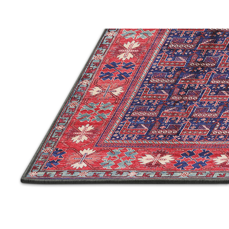 Tapis géométrique rouge / bleu / beige, Rectangle 5 pi x 8 pi