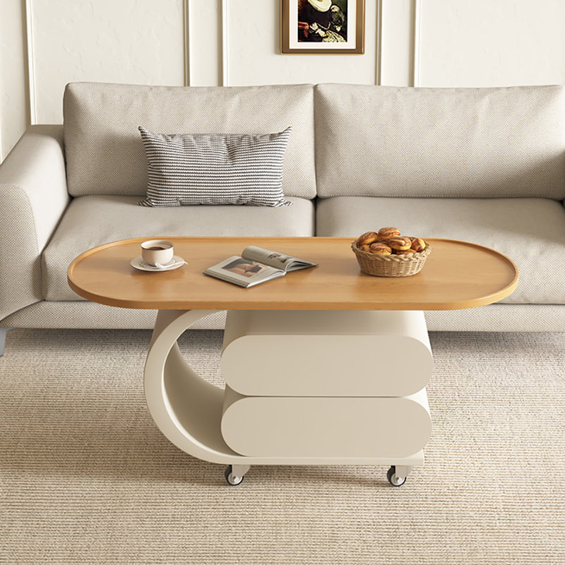 Table basse légère et portable, H 19,7 po x L 51,2 po x l 27,6 po, Burlywood, Crème, crème