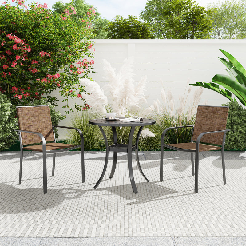 2 - Person Metal Patio Dining Set With Round Table, Brown
