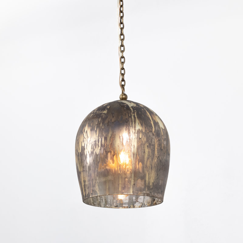 1 - Light Antique Brass Single Pendant, Distressed Mercury Glass