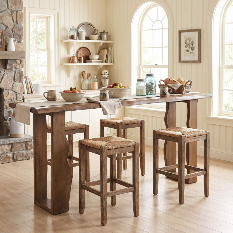Table bistro vintage en bois massif avec porte-bouteilles