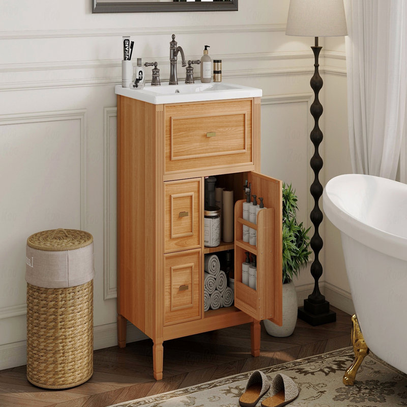 Meuble-lavabo 24 po avec lavabo, meuble-lavabo avec un tiroir rabattable et deux tiroirs, tablette réglable, Brun