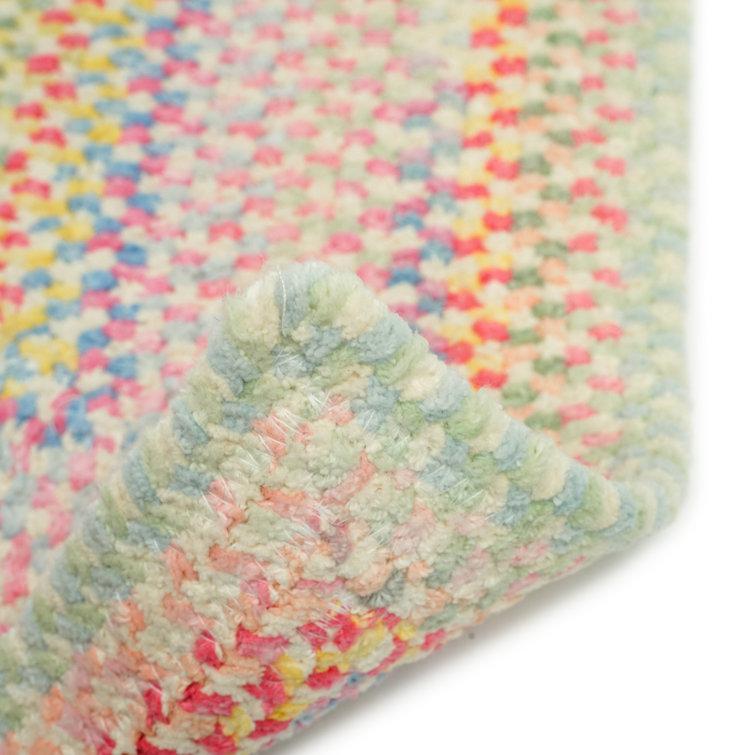 Aaru Striped Hand Braided Cotton Pink/Blue/Yellow Area Rug