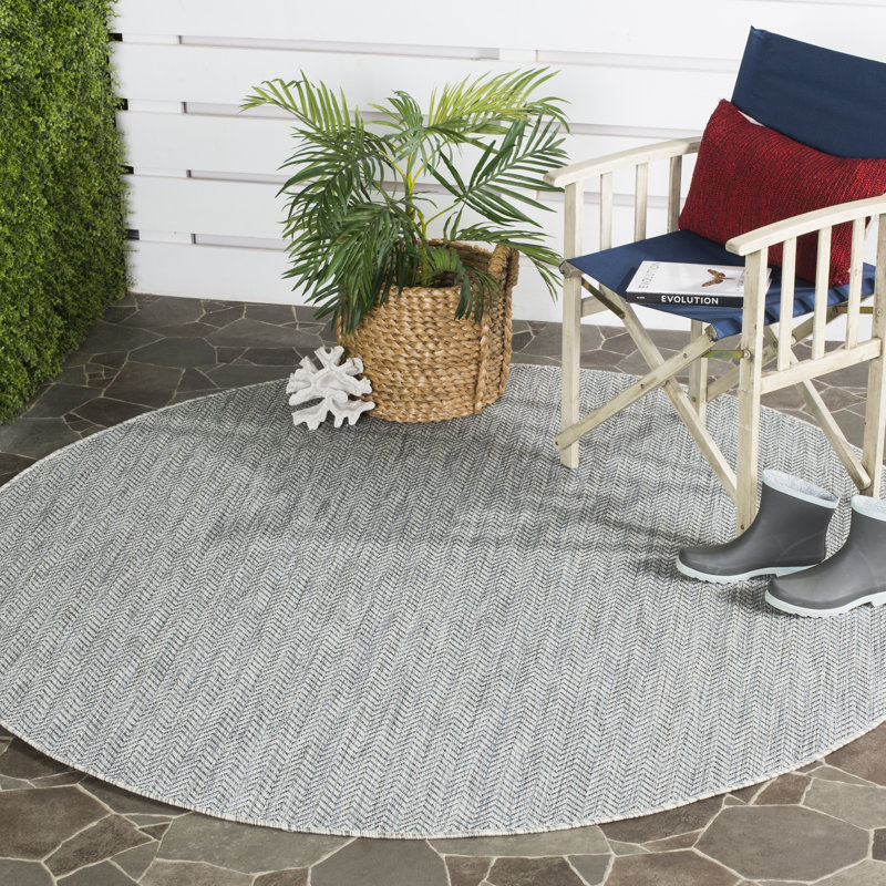 Autianna Grey/Navy Indoor/Outdoor Rug, Round 122 cm