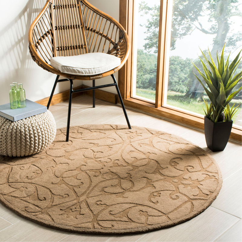 Montreal Modern Hand-Hooked Wool Brown Area Rug, Round 5'