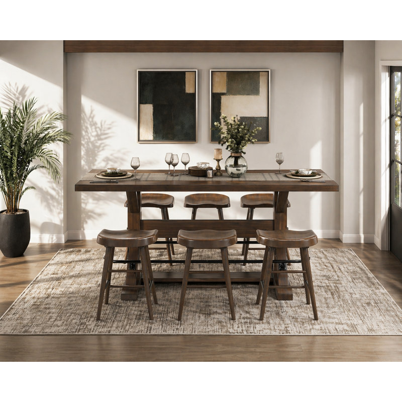 Malone 7-Piece Industrial Dining Set · Trestle Table & 6 Stools, 42" H x 78" W x 32" D
