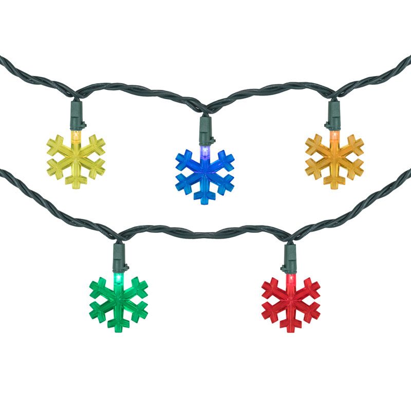 10-Count Multi-Colour LED Snowflake Christmas Light Set, 4Ft Green Wire