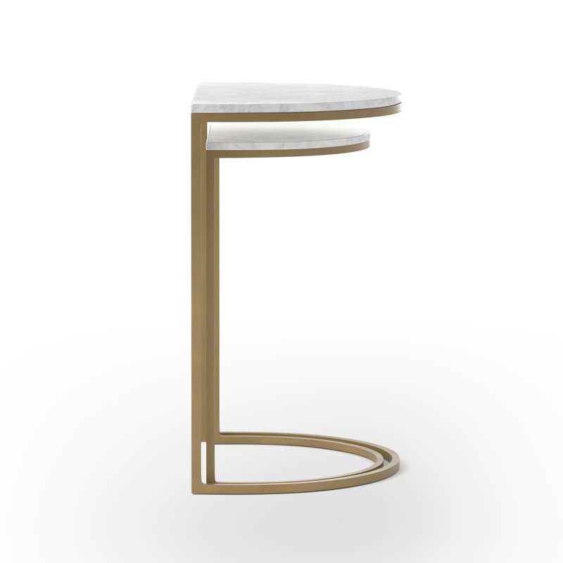 Polished White Marble and Brass Nesting C Tables