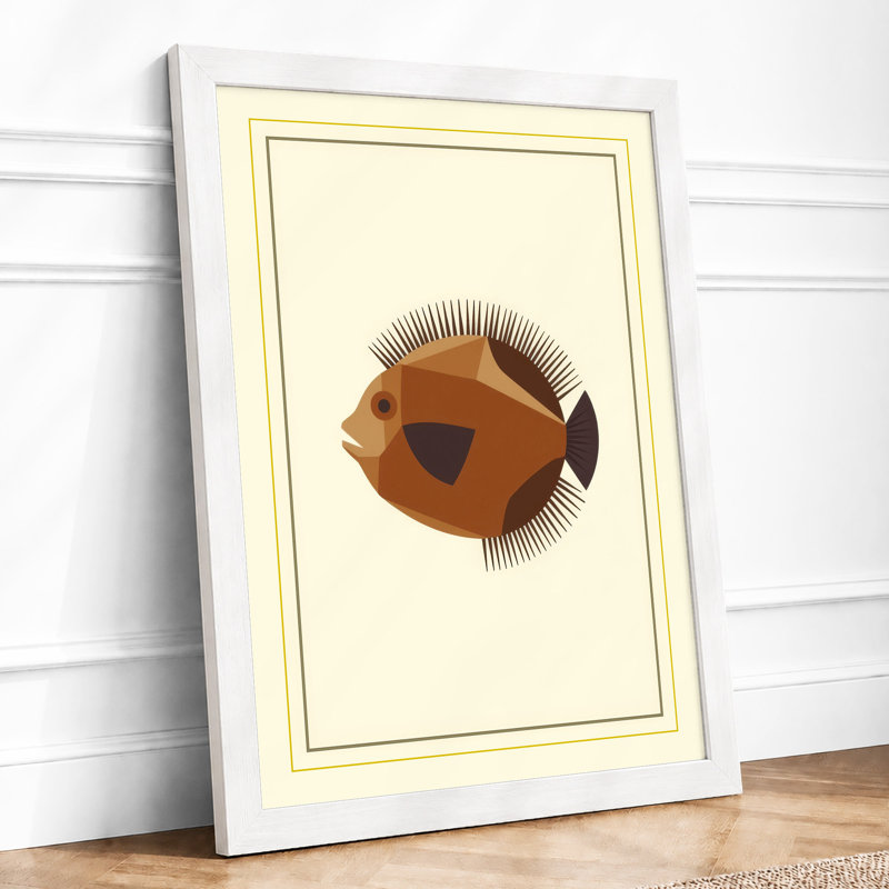 Geometric Fish Mid-Century - Framed Print, A3 - 42.0 x 29.7 cm, White
