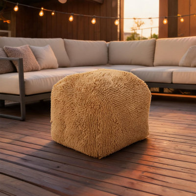 Pouf carré ottoman avec revêtement en chenille microfibre et rembourrage en billes de polystyrène, 50 cm