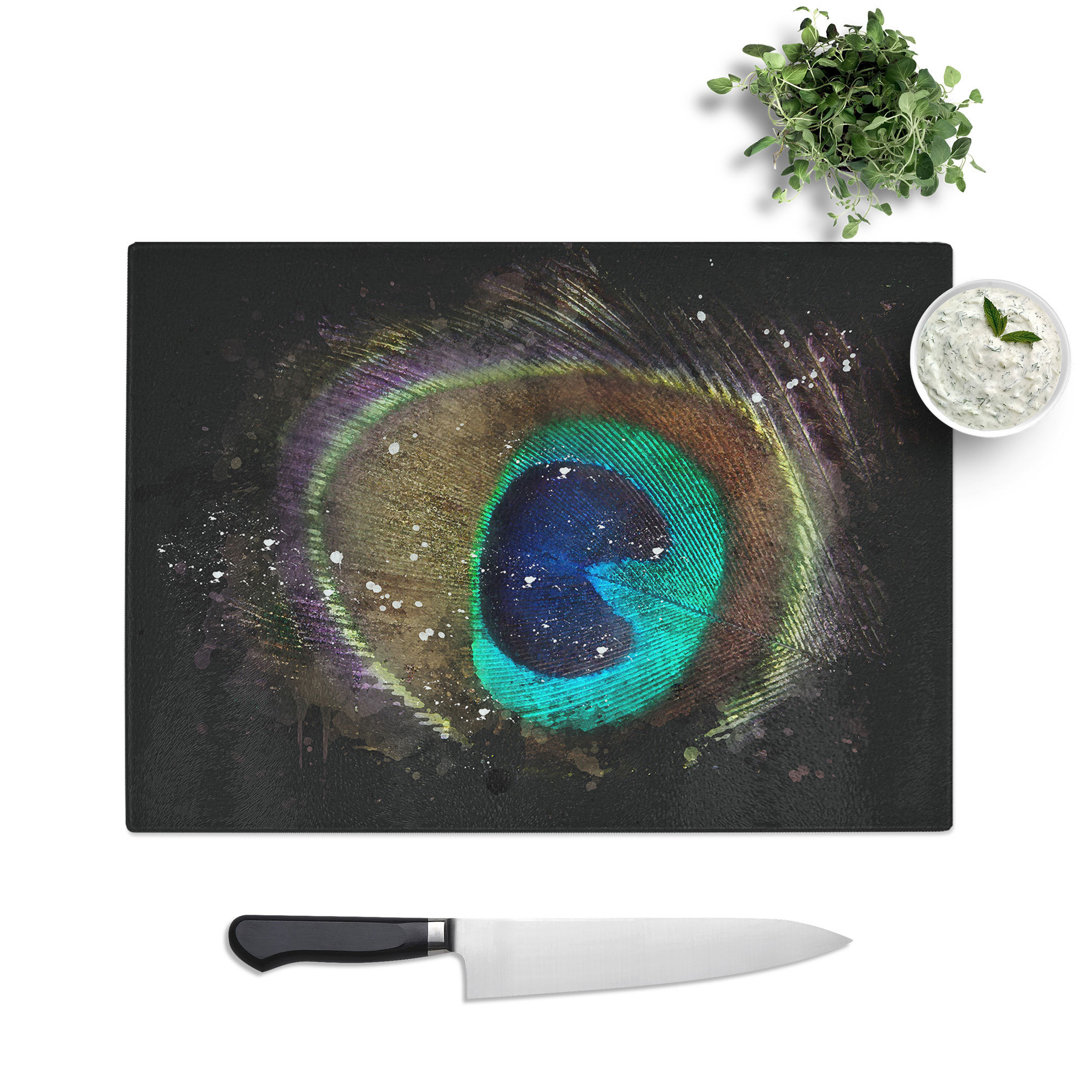 Peacock Feather Paint Splash Chopping Board