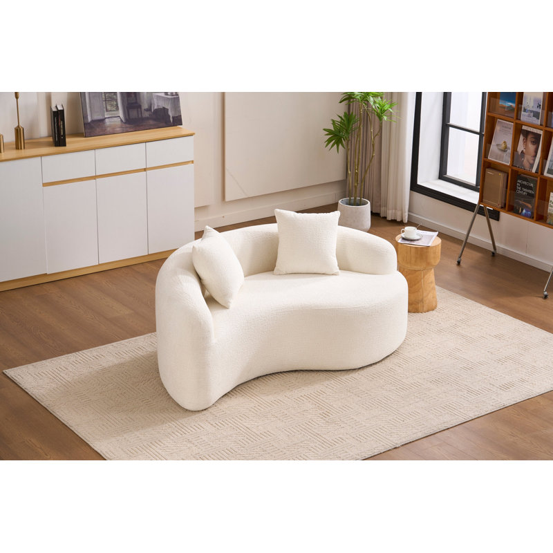 S-Curved Chenille Sectional Sofa: Dual-Depth (21.3" & 26.8"), White, No Assembly, Compact For Small Spaces, 400 Lbs, 66.9" L