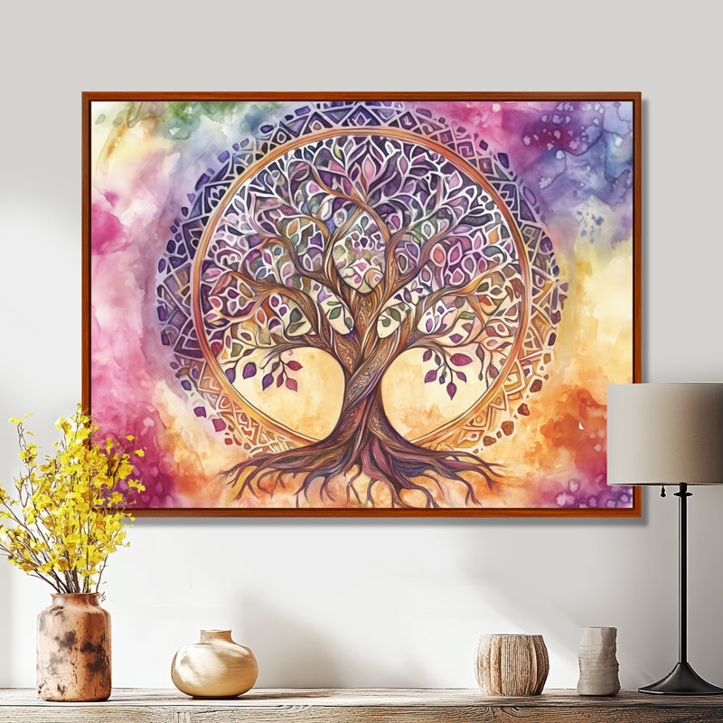 Art mural arbre de vie, toile Mandala, mandala arbre de vie, H 24 po x l 32 po, Cadre flottant brun