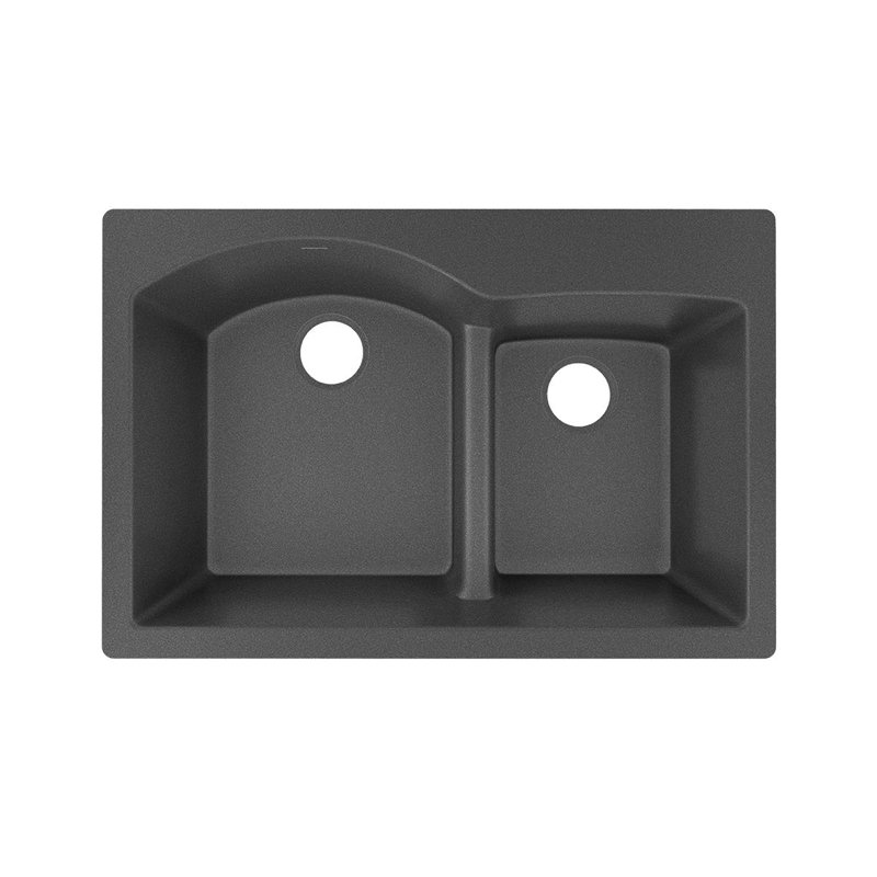 Évier de cuisine à double cuve à montage sur plan avec diviseur turquoise Quartz Luxe L 33 po x l 22 po, Anthracite