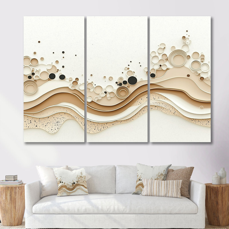 Minimalist Beige Marble River I - Ensemble de décorations murales en marbre abstrait, H 40 po x l 60 po, Toile tendue