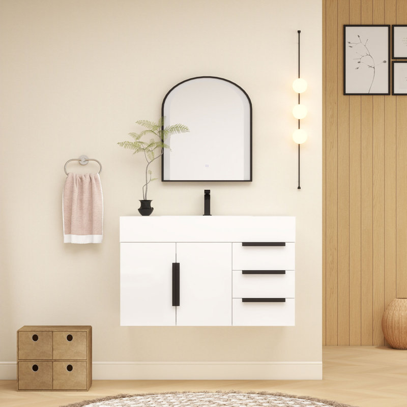 Jessica 35.5 " W Free Standing Wall Mounted Single Double Single Vanity Bathroom Vanity With Acrylic Top, White