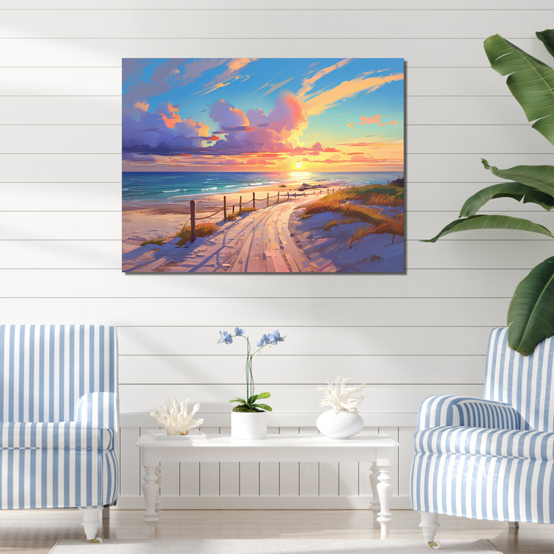 «Pathway To Pink Pastel Beach Sunset I», reproduction sur toile, H 24 po x l 32 po x P 1 po, Toile tendue