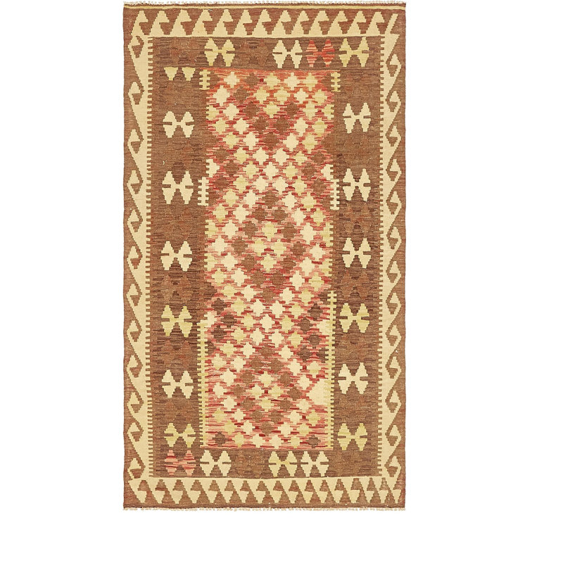 Tapis en laine brun/beige 3 pi 4 po x 6 pi noué la one-of-kind à la main Doorfield