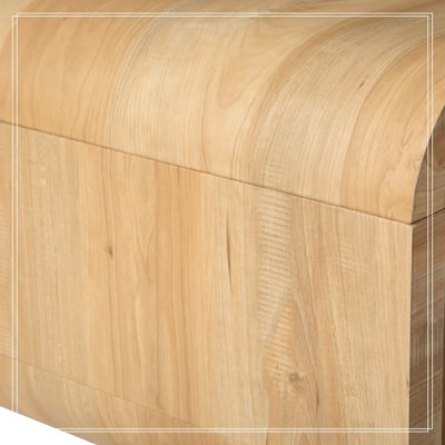 Rounded Curved Solid Wood Coffee Table, Minimalist Light Natural Wood Open Frame Coffee Table with 2-Tier Open Storage, Low Profile Rectangular Accent